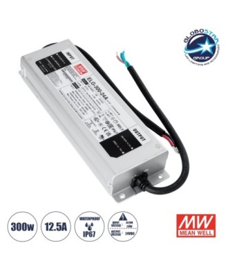 GLOBOSTAR® MEANWELL-ELG-300-24A 90790 Τροφοδοτικό-Μετασχηματιστής SELV 300W 12.5A DC 24V Αδιάβροχο IP67 - AC 220-240V σε DC 24V - Ρυθμιζόμενο από 22.4VDC έως 25.6VDC - Μ24.6 x Π7.7 x Υ3.95cm - 3 Χρόνια Εγγύηση